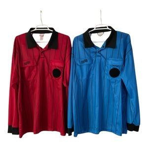 Official Sports 2 Mens Sz XL Soccer Referee Blue Red Stripe Long Sleeve Jerseys